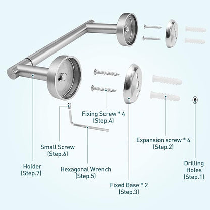 Pokim Brushed Nickel Bathroom Hardware Set - SUS304 Stainless Steel Toilet Paper Holder,Towel Ring and 2 Robe Hooks,Rustproof,Wall Mounted 4 Piece Bathroom Accessories,Easy Installation for Bathroom
