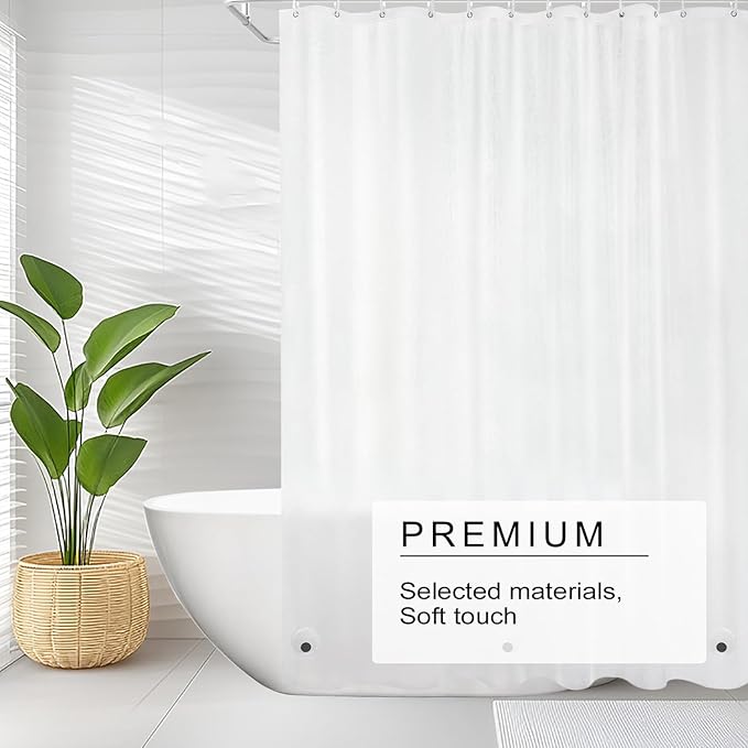 Shower Curtain Liner, 4G PEVA Shower Liner, Plastic Peva Waterproof Shower Curtains, 72x72 inch with Grommet Holes 3 Magnetic Weights