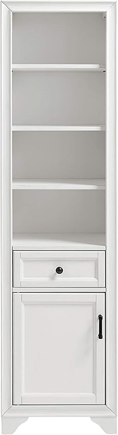 Crosley Furniture Tara Linen Storage Cabinet and Bathroom Organizer with a Drawer and Shelves, Vintage White