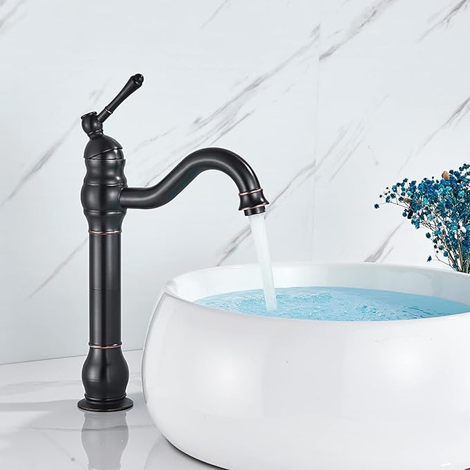 Vintage Bathroom Faucet, 360° Swivel Sink, Cold Hot Mixer Vanity Tap, Single Handle High, Gold(Black)