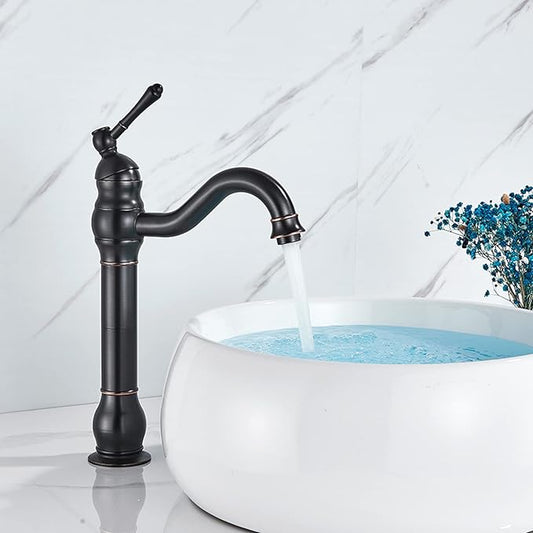 Vintage Bathroom Faucet, 360° Swivel Sink, Cold Hot Mixer Vanity Tap, Single Handle High, Gold(Black)