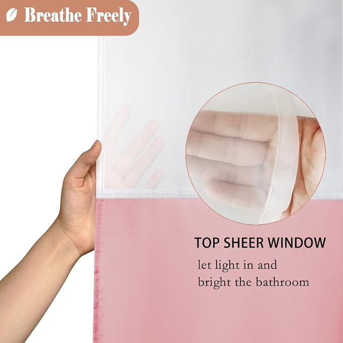 UFRIDAY Pink Shower Curtain Decorative Polyester Fabric Shower Curtain for Bathroom with Sheer Window Set 72 x 72 Inch for Girls Woman Lady,Light Pink