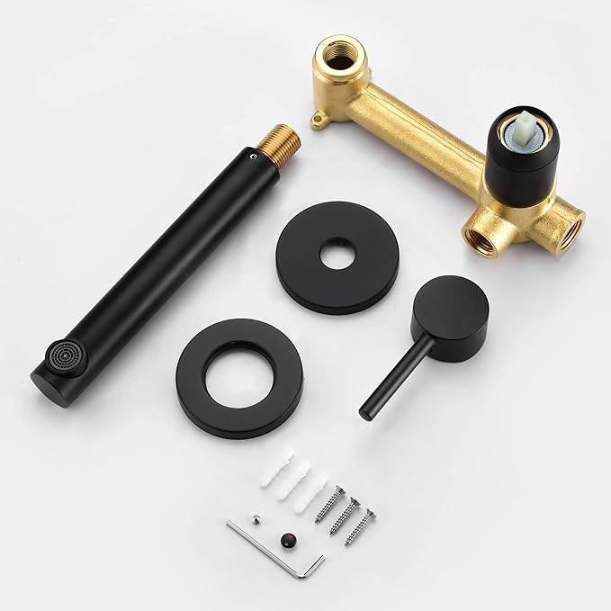 sumerain Single Handle Left-Handed Matte Black Wall Mount Bathroom Faucet, Lavatory Basin Faucet