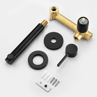 sumerain Single Handle Left-Handed Matte Black Wall Mount Bathroom Faucet, Lavatory Basin Faucet