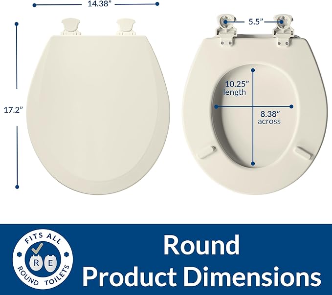 Bemis 500EC Durable Wood Toilet Seat with Easy Clean Hinges, Made in USA, Round, Biscuit (Pack of 2)
