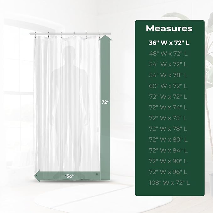 Shower Curtain Liner with Side Suction Cups, Premium PEVA Plastic Shower Liner with 3 Magnets, Waterproof Bathroom Curtain, 72 x 72, Frosted