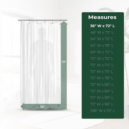 Shower Curtain Liner with Side Suction Cups, Premium PEVA Plastic Shower Liner with 3 Magnets, Waterproof Bathroom Curtain, 72 x 72, Frosted
