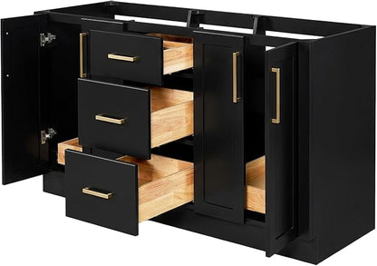 ARIEL Loren 60-inch Bathroom Vanity Base Cabinet,Solid Wood, 4 Soft Closing Doors, 3 Dovetail Drawers, Black