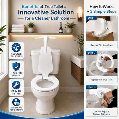 True Toilet® Toilet Seat with Urinal Attachment for Seniors, Special Needs & Medical Use – Splash-Free Hygiene Support Solution for Reduced Urine Splatter (Elongated)