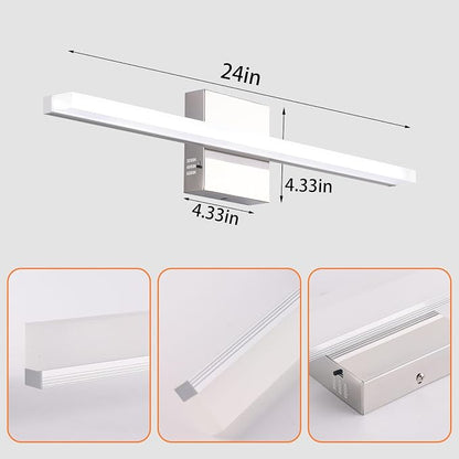24 Inch LED Bathroom Vanity Light, 3CCT 3000K/4000K/6000K Bathroom Lighting Fixtures Over Mirror, IP44 Modern Chrome Wall Sconce for Bathroom Makeup Dressing Room