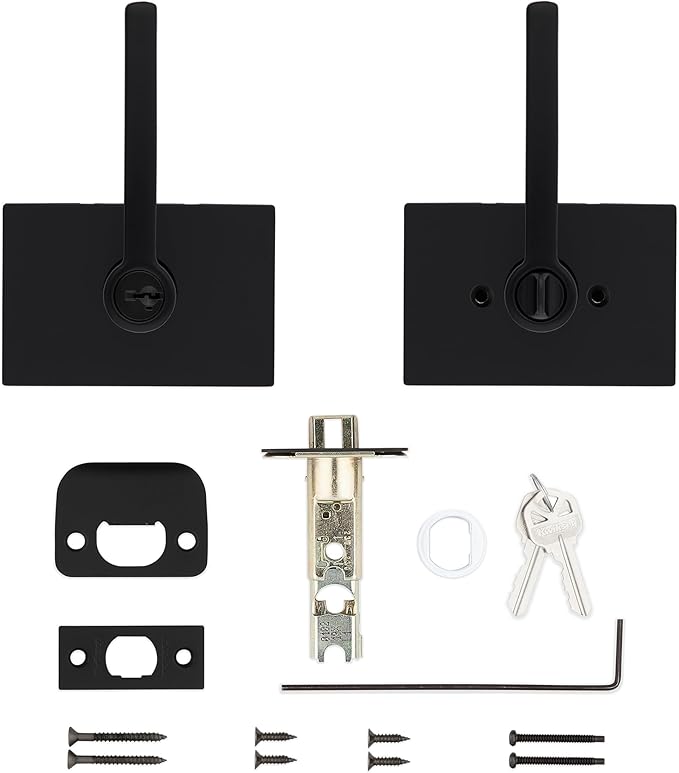 Kwikset Halifax Entry Door Handle with Lock and Key, Secure Keyed Reversible Lever Exterior, for Front Entrance and Bedrooms, Matte Black, Pick Resistant Smartkey Rekey Security and Microban