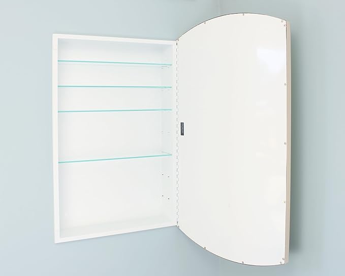 Fox Hollow Furnishings 20x30 Harper Crescent Metal Framed Rectangle Recessed Bathroom Medicine Cabinet, Arced Mirror, 14x18 in-Wall Opening, Adjustable Glass Shelves, Magnet Close, Chrome