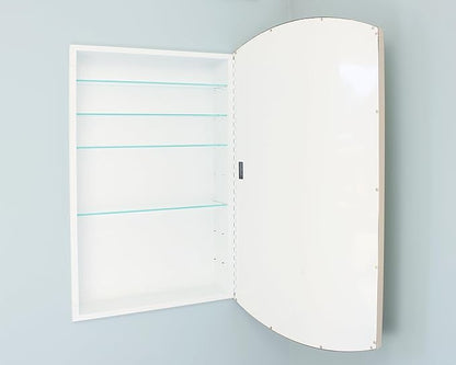 Fox Hollow Furnishings 20x30 Harper Crescent Metal Framed Rectangle Recessed Bathroom Medicine Cabinet, Arced Mirror, 14x18 in-Wall Opening, Adjustable Glass Shelves, Magnet Close, Chrome
