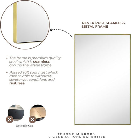 TEHOME Recessed Mount 16x26'' Squared Rectangle Brushed Gold Bathroom Medicine Cabinet with Mirror Gold Metal Framed Rectanglular Medicine Cabinet 2 Adjustable Glass Shelves
