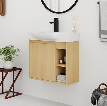 24 Inch Floating Vanity,24" Bathroom Vanity with Sink Combo,Modern Single Sink Bathroom Vanity Combo,Oak Wall Mounted Cabinet Set