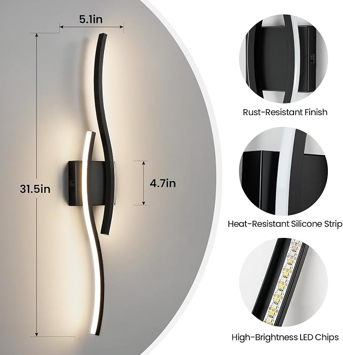 Bathroom Vanity Lights Over Mirror: 31.5 Inch 20W Black LED Bathroom Lighting Fixtures 5CCT Dimmable 2700-5000K Vanity Lighting Modern Bath Sconces Wall Light for Mirror Cabinets Bedroom Living Room