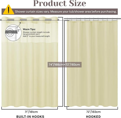 SORTTO No Hook Slub Shower Curtain with Liner, 71x74, Sand | Snap in Liner, 3 in 1, Bamboo Texture, Hotel Style, Waterproof Fabric, Mesh Top Window, Corner Magnets, Machine Washable
