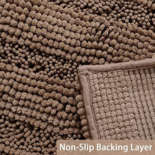 Turquoize Bathroom Rug 24"x36", Absorbent Chenille Bath Rug, Taupe Brown