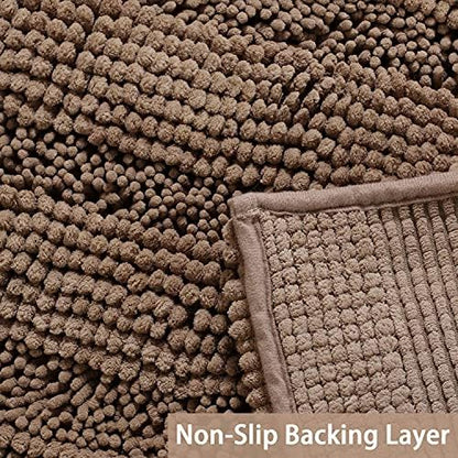 Turquoize Bathroom Rug 24"x36", Absorbent Chenille Bath Rug, Taupe Brown
