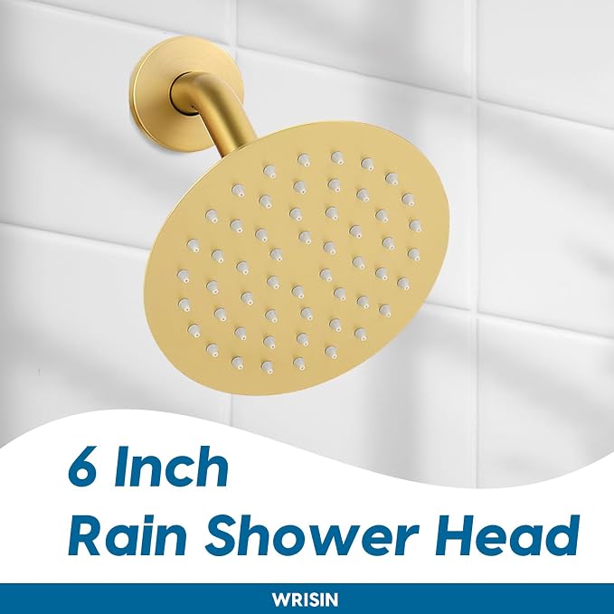Brushed Gold Shower Faucet Set with Valve, Gold Shower Head and Handle Set, Brushed Gold Shower Head