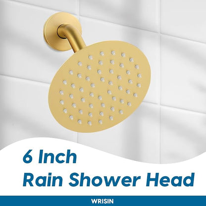 Brushed Gold Shower Faucet Set with Valve, Gold Shower Head and Handle Set, Brushed Gold Shower Head