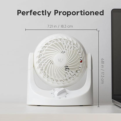 IRIS USA WOOZOO Desk Fan, Air Circulator, 3 Speeds, 32ft Max Air Distance, 112° Adjustable Tilt, 27.5db Quiet Motor, Small Fan for Bedroom, Office, Dorm, White
