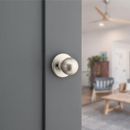 Kwikset Polo Interior Passage Door Knob, Handle For Closet and Hallway Doors, Non-Locking Doorknob in Satin Nickel, with Microban Protection