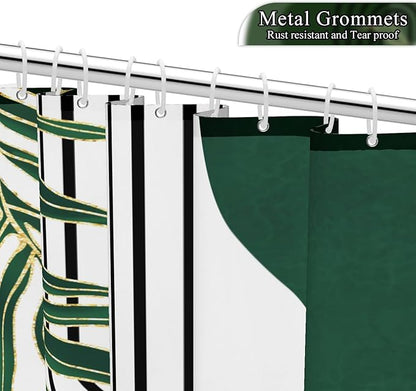 Mid Century Green Shower Curtain for Bathroom Boho Modern Abstract Plant Tropical Leaves Bathroom Curtain Set Geometric Arch Minimalist Waterproof Fabric Bath Decor 72x72 inch