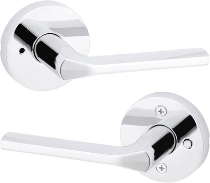Kwikset Lisbon Interior Privacy Door Handle with Lock, Round Lever for Bathroom and Bedroom, Polished Chrome Reversible Keyless Push Button Lock Door Lever