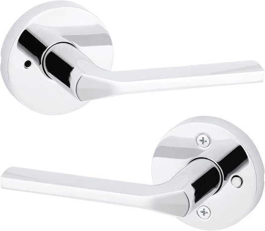 Kwikset Lisbon Interior Privacy Door Handle with Lock, Round Lever for Bathroom and Bedroom, Polished Chrome Reversible Keyless Push Button Lock Door Lever