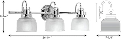 Progress Lighting Archie Collection 3-Light Clear Double Prismatic Glass Coastal Bath Vanity Light Polished Chrome