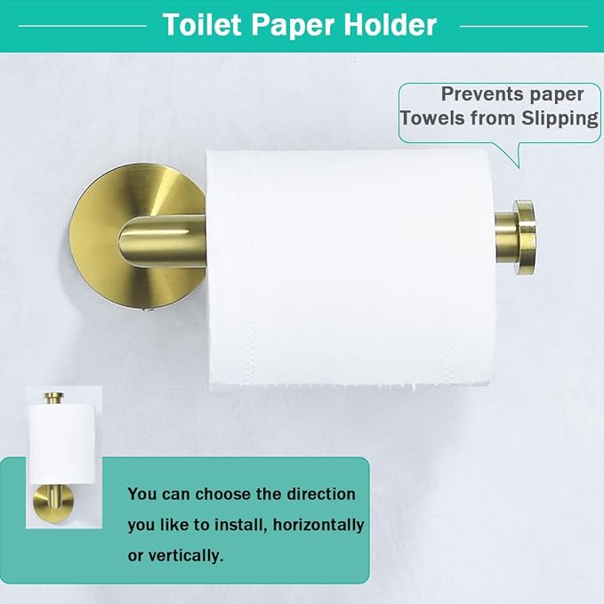 Towel Bar Set 4-Pieces Brushed Gold Bathroom Hardware Set, 18 Inch Stainless Steel Towel Rack Kit,Towel Rod Coat Hook and Toilet Paper Holder Wall Mounted Bathroom Accessories Set
