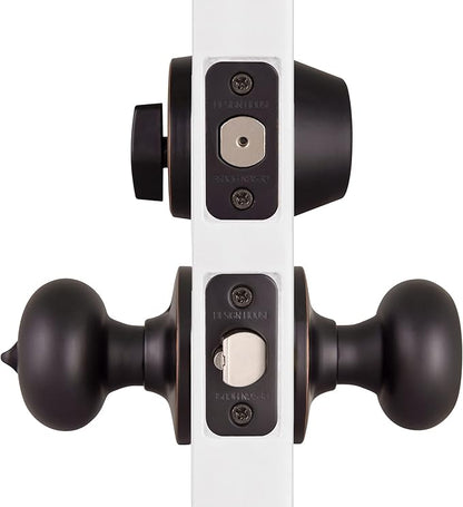 Design House 701813 Cambridge 2-Way Adjustable Deadbolt and Entry Door Knob, Oil Rubbed Bronze