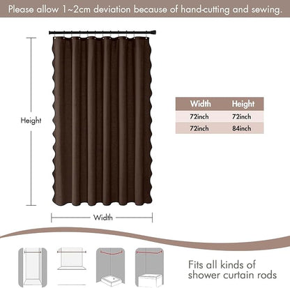 MIULEE 84" Long Brown Scalloped Linen Shower Curtain 72W x 84L | 12 metal hooks, Linen scalloped, waterproof washable, thick heavy cloth, black border, boho farmhouse, bathroom hotel use