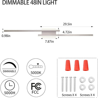 48in Modern LED Brushed Nickel Vanity Light Bar, Dimmable 46W 3200LM, 5000K Cool White, Adjustable Bathroom Light Fixtures Over Mirror -2 Light