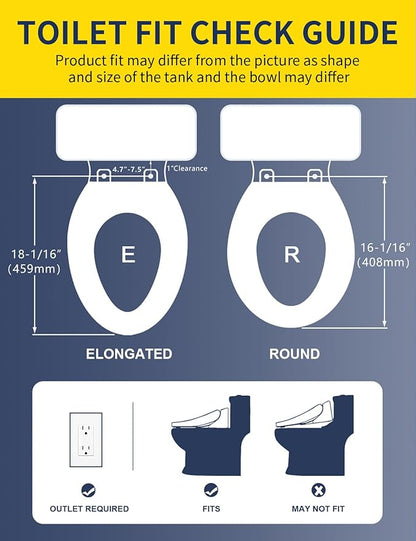 Bidet Toilet Seat, Electric Smart Heated Seat with Slow Closes, Warm Water, Dryer, Vortex Wash, Rear and Front Wash, Night Light, White, 208 (Elongated)