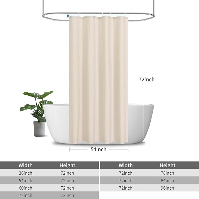 Waterproof Fabric Shower Curtain,No Liner Needed,54x72,Cream | 2-in-1 Design,Linen Textured,100% Waterproof TPU-Laminated Backing,Magnetic Weighted,Machine Washable,For Bathroom,Hotel