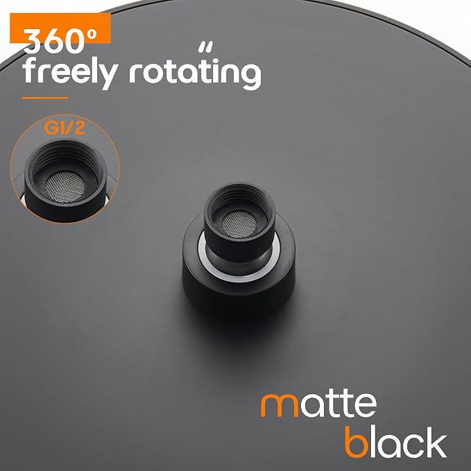 Rained Waterfall Shower Head 10-inch Large Overhead Showerhead High Flow 2.5 GPM with Adjustable Swivel Ball Joint, Matte Black SH001MB-D10