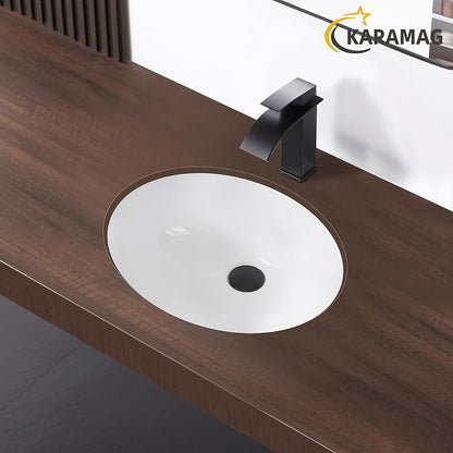 Undermount Bathroom Sink KARAMAG 18.4"x15" Oval Sink with Overflow White | 18.4 Inch Ceramic Oval Vanity Sink,Undermount Design,Easy to Clean,Modern Style,Ideal for bathroom,vanity, lavatory,restroom