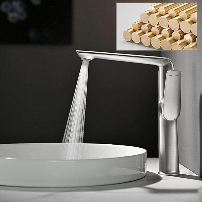 BiaoTeng Bathroom Sink Faucets One Hole Single Lever Handle High 2 Function Hot and Cold Brass Bathroom Sink Faucet Brushed Nickel