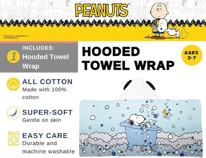 Peanuts Snoopy Bubble Bath Kids Super Soft Bath/Pool/Beach Soft Cotton Terry Hooded Towel Wrap, 24 in x 50 in, (Officially Licensed Product) by Franco