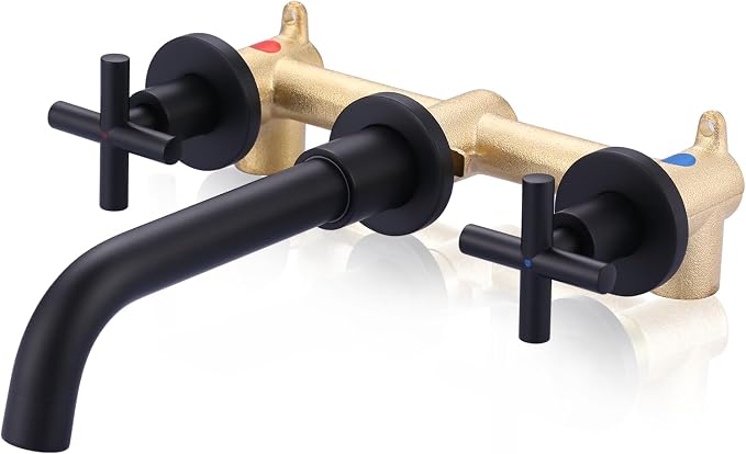 ARCORA Wall Mount Bathroom Faucet, Matte Black Bathroom Sink Faucet, 2 Handle Wall Mount Vessel Sink Faucet Rough in Brass Valve Included