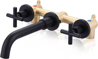 ARCORA Wall Mount Bathroom Faucet, Matte Black Bathroom Sink Faucet, 2 Handle Wall Mount Vessel Sink Faucet Rough in Brass Valve Included