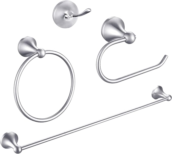 Brushed Nickel Bathroom Hardware Set Wall Mounted Brushed Nickel Accessories Set 4 Pieces Bathroom Hardware Set, 23.6 inch Towel Bar | Towel Hook | Toilet Paper Holder | Hand Towel Holder