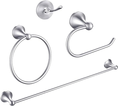 Brushed Nickel Bathroom Hardware Set Wall Mounted Brushed Nickel Accessories Set 4 Pieces Bathroom Hardware Set, 23.6 inch Towel Bar | Towel Hook | Toilet Paper Holder | Hand Towel Holder