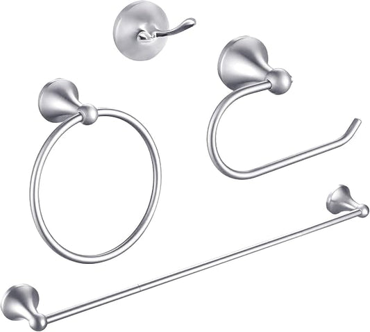 Brushed Nickel Bathroom Hardware Set Wall Mounted Brushed Nickel Accessories Set 4 Pieces Bathroom Hardware Set, 23.6 inch Towel Bar | Towel Hook | Toilet Paper Holder | Hand Towel Holder