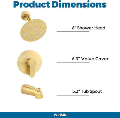 Brushed Gold Shower Faucet Set with Valve, Gold Shower Head and Handle Set, Brushed Gold Shower Head