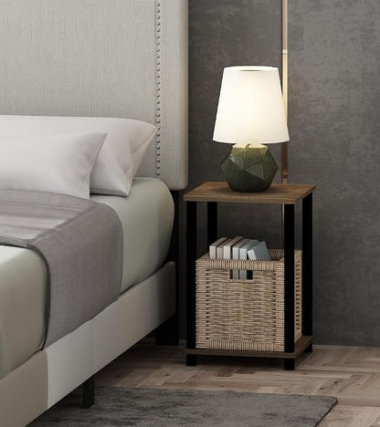 Furinno Turn-N-Tube Night Stand, 2-Tier Open Shelf Design Nightstand, Toolless Square Bedside Table, End Table, Side Table, for Bedroom, Closet, Dorm, Walnut