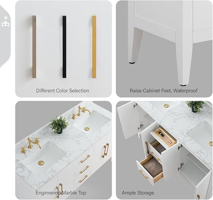 Vanity Art 60 inch Bathroom Vanity with Double Sink & Ceramic Top, Vanity Cabinet with Soft-Closing Doors, Drawers, Solid Wood Frame, White, VA9060-DW-GB1