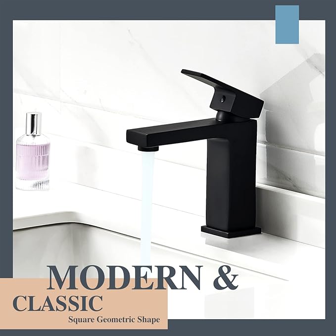 Single Hole Bathroom Faucet, 1-Handle Bathroom Sink Faucet with Pop-Up Drain, Stainless Steel Matte Black for Modern Bath/Vanity